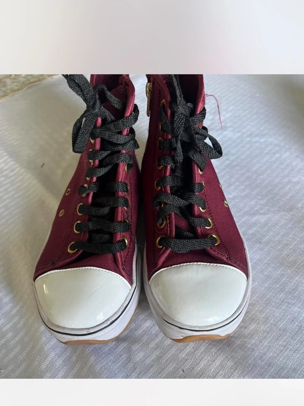 Justice girls Burgundy High-Top Sneakers with Black Laces